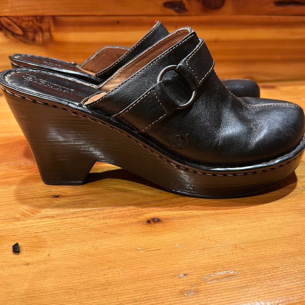 Born Black Leather Clogs with Buckles